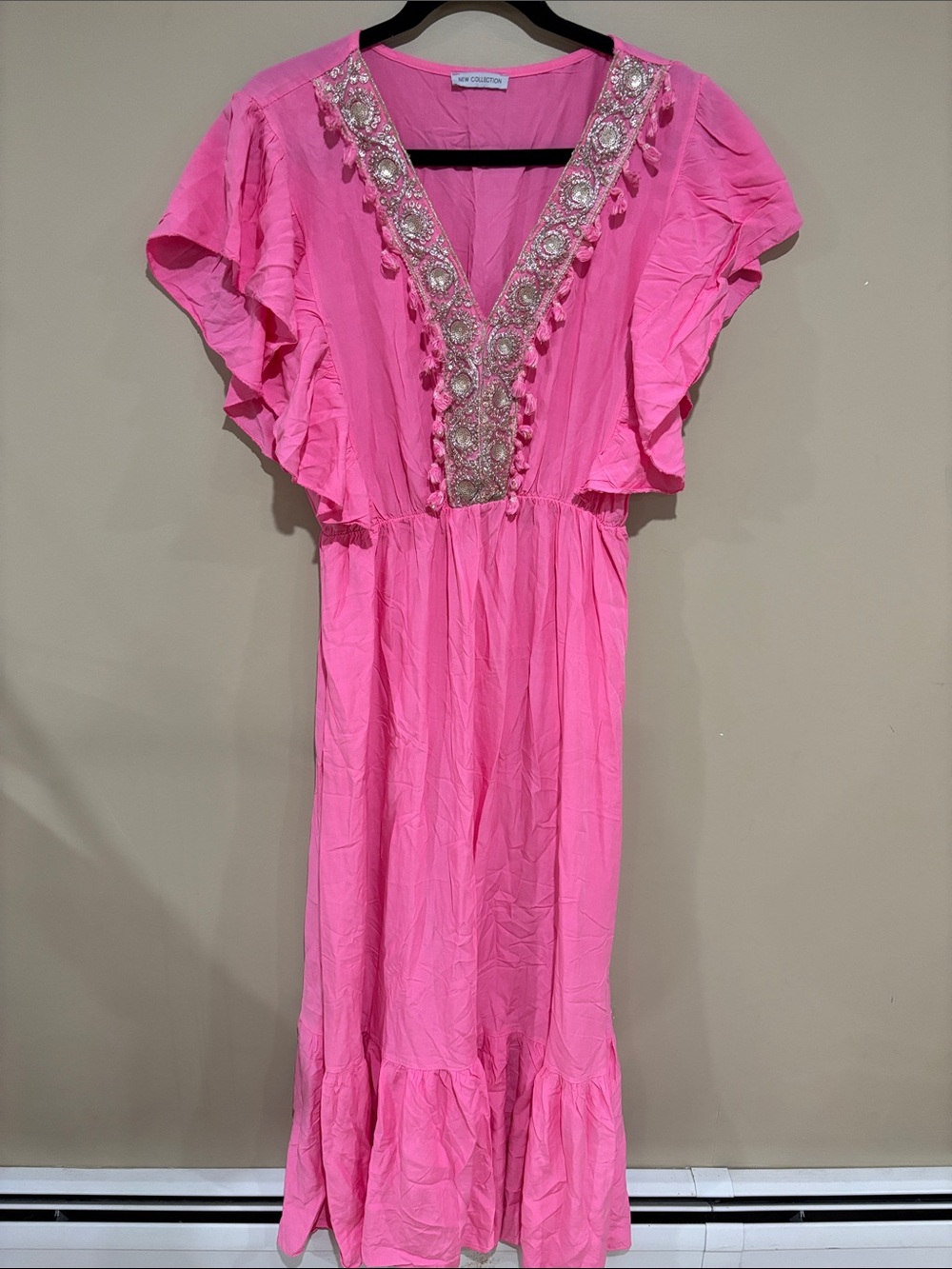 Pink sequin fringe boho maxi
